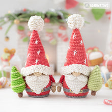 Load image into Gallery viewer, Christmas gnome crochet pattern amigurumi tutorial by AradiyaToys Christmas decor mini gnome ornament xmas crochet DIY tutorial PDF file
