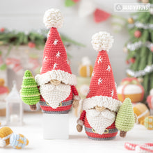 Load image into Gallery viewer, Christmas gnome crochet pattern amigurumi tutorial by AradiyaToys Christmas decor mini gnome ornament xmas crochet DIY tutorial PDF file
