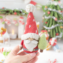 Load image into Gallery viewer, Christmas gnome crochet pattern amigurumi tutorial by AradiyaToys Christmas decor mini gnome ornament xmas crochet DIY tutorial PDF file

