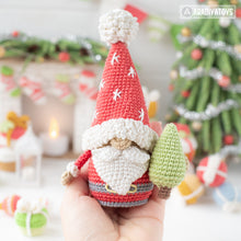 Load image into Gallery viewer, Christmas gnome crochet pattern amigurumi tutorial by AradiyaToys Christmas decor mini gnome ornament xmas crochet DIY tutorial PDF file
