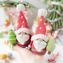 Load image into Gallery viewer, Christmas gnome crochet pattern amigurumi tutorial by AradiyaToys Christmas decor mini gnome ornament xmas crochet DIY tutorial PDF file
