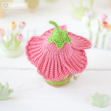 Load image into Gallery viewer, amigurumi flower gnome crochet pattern PDF by AradiyaToys Mini Kingdom hibiscus hat garden floral DIY handmade tutorial
