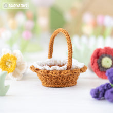 Afbeelding in Gallery-weergave laden, flower basket crochet pattern PDF narcissus poppy lavender amigurumi flowers DIY tutorial mini kingdom handmade instant download bouquet
