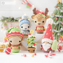 Carica l&#39;immagine nel visualizzatore di Gallery, Christmas Crochet Pattern Mini Amigurumi Toys Set Gnome Santa Sleigh Elf Deer Christmas Tree Bear Christmas Decorations DIY Ornament Xmas
