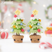 Load image into Gallery viewer, kawaii mini Christmas tree crochet pattern amigurumi tutorial AradiyaToys Christmas tree decor ornament xmas crochet DIY lesson PDF file
