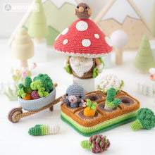 Carica l&#39;immagine nel visualizzatore di Gallery, 5-in-1 vegetable patch crochet pattern amigurumi by AradiyaToys mini kingdom mushroom gnome crochet tutorial DIY PDF file bunny garden girl
