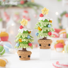 Load image into Gallery viewer, kawaii mini Christmas tree crochet pattern amigurumi tutorial AradiyaToys Christmas tree decor ornament xmas crochet DIY lesson PDF file

