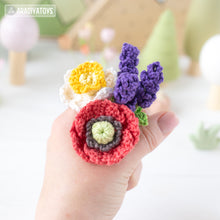 Afbeelding in Gallery-weergave laden, flower basket crochet pattern PDF narcissus poppy lavender amigurumi flowers DIY tutorial mini kingdom handmade instant download bouquet
