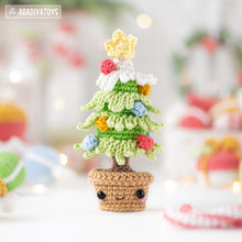 Load image into Gallery viewer, kawaii mini Christmas tree crochet pattern amigurumi tutorial AradiyaToys Christmas tree decor ornament xmas crochet DIY lesson PDF file
