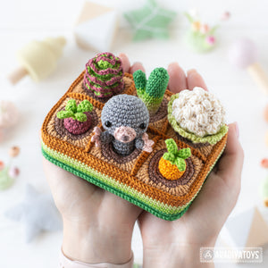 5-in-1 vegetable patch crochet pattern amigurumi by AradiyaToys mini kingdom mushroom gnome crochet tutorial DIY PDF file bunny garden girl