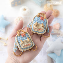 Load image into Gallery viewer, amigurumi doll backpack crochet pattern AradiyaToys dolls accessories crochet DIY tutorial PDF file handmade bag amigurumi pattern keychain
