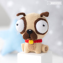 Laden Sie das Bild in den Galerie-Viewer, Crochet Pattern of Pug Luis from &quot;AradiyaToys Design&quot; (Amigurumi tutorial PDF file) / cute pug crochet pattern by AradiyaToys
