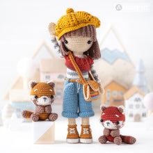Load image into Gallery viewer, crochet doll pattern amigurumi Kimberly doll with red panda beret Roxy by AradiyaToys tutorial PDF file handmade DIY dolls crochet patterns
