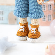 Load image into Gallery viewer, crochet doll pattern amigurumi Kimberly doll with red panda beret Roxy by AradiyaToys tutorial PDF file handmade DIY dolls crochet patterns
