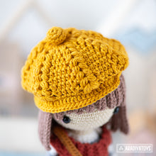 Load image into Gallery viewer, crochet doll pattern amigurumi Kimberly doll with red panda beret Roxy by AradiyaToys tutorial PDF file handmade DIY dolls crochet patterns
