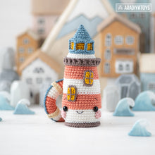 Load image into Gallery viewer, kawaii lighthouse crochet pattern PDF amigurumi lifebuoy DIY tutorial nautical decor mini kingdom coastal sea toy easy crochet pattern
