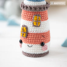 Load image into Gallery viewer, kawaii lighthouse crochet pattern PDF amigurumi lifebuoy DIY tutorial nautical decor mini kingdom coastal sea toy easy crochet pattern
