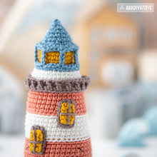 Load image into Gallery viewer, kawaii lighthouse crochet pattern PDF amigurumi lifebuoy DIY tutorial nautical decor mini kingdom coastal sea toy easy crochet pattern
