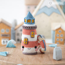 Load image into Gallery viewer, kawaii lighthouse crochet pattern PDF amigurumi lifebuoy DIY tutorial nautical decor mini kingdom coastal sea toy easy crochet pattern
