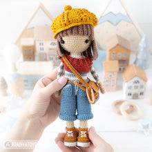 Load image into Gallery viewer, crochet doll pattern amigurumi Kimberly doll with red panda beret Roxy by AradiyaToys tutorial PDF file handmade DIY dolls crochet patterns
