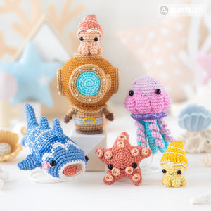 7-in-1 deep ocean crochet pattern amigurumi by AradiyaToys mini kingdom submarine whale shark jellyfish diver crochet tutorial DIY PDF file