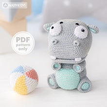 Laden Sie das Bild in den Galerie-Viewer, Crochet Pattern of Hippo Bruno from &quot;AradiyaToys Design&quot; (Amigurumi tutorial PDF file) / cute hippo crochet pattern by AradiyaToys
