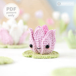 Kawaii Lotus from "AradiyaToys Kawaii” collection / Crochet Flower Pattern (Amigurumi Tutorial PDF File), Keychain Beginner Handmade DIY Water Lily