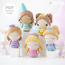 Indlæs billede til gallerivisning Mini Princesses from “Mini Kingdom” collection / crochet patterns by AradiyaToys (Amigurumi tutorial PDF file) / princess / amigurumi fairy
