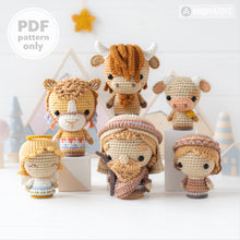 Afbeelding in Gallery-weergave laden, Nativity Minis set 3 from “AradiyaToys Minis” collection / nativity scene crochet pattern (Amigurumi tutorial PDF file), shepherd, camel, ox
