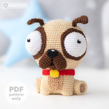 Laden Sie das Bild in den Galerie-Viewer, Crochet Pattern of Pug Luis from &quot;AradiyaToys Design&quot; (Amigurumi tutorial PDF file) / cute pug crochet pattern by AradiyaToys
