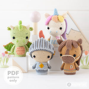 Royal Tale from “Mini Kingdom” collection / crochet patterns by AradiyaToys (Amigurumi tutorial PDF file), dragon, unicorn, knight, horse