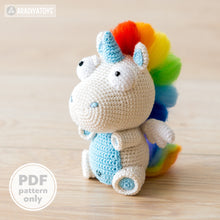 Load image into Gallery viewer, Unicorn Corki from “AradiyaToys Design” collection / unicorn crochet pattern by AradiyaToys (Amigurumi tutorial PDF file)
