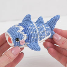 Load and play video in Gallery viewer, amigurumi whale shark crochet pattern by AradiyaToys mini kingdom crochet whale shark DIY tutorial PDF file handmade fish amigurumi pattern
