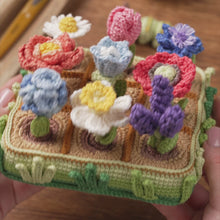 Load and play video in Gallery viewer, 11-in-1 flower field crochet pattern PDF file amigurumi Mini Kingdom tulip lavender poppy chamomile hydrangea peony caterpillar DIY tutorial
