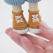 Load and play video in Gallery viewer, crochet doll pattern amigurumi Kimberly doll with red panda beret Roxy by AradiyaToys tutorial PDF file handmade DIY dolls crochet patterns
