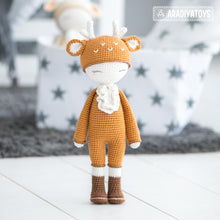 Load image into Gallery viewer, Friendy Annie the Deer from &quot;AradiyaToys Friendies&quot; collection / doll crochet pattern by AradiyaToys (Amigurumi tutorial PDF file)
