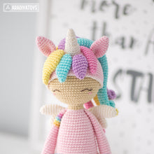 Load image into Gallery viewer, Friendy Emily the Unicorn from &quot;AradiyaToys Friendies&quot; collection / doll crochet pattern by AradiyaToys (Amigurumi tutorial PDF file)
