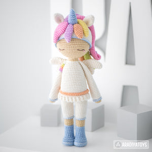 Friendy Emily the Unicorn from "AradiyaToys Friendies" collection / doll crochet pattern by AradiyaToys (Amigurumi tutorial PDF file)