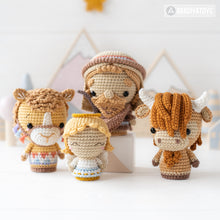 Załaduj obraz do przeglądarki galerii, Nativity Minis set 3 from “AradiyaToys Minis” collection / nativity scene crochet pattern (Amigurumi tutorial PDF file), shepherd, camel, ox
