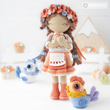 Load image into Gallery viewer, Friendy Lesia the Ukrainian doll with Unbreakable Rooster from &quot;AradiyaToys Friendies&quot; collection / crochet doll pattern (Amigurumi tutorial PDF file), Ukraine
